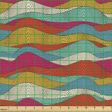 Soyut Parça Kumaş Rengarenk El Çizimi Dalgalı Tepeler Desenli