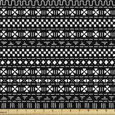 Geometrik Parça Kumaş Siyah ve Beyaz Şeritli Etnik Desenli