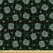 Geometrik Parça Kumaş Siyah Fon Üzerinde Beyaz Aztek Motifleri