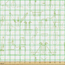 Bilim Parça Kumaş Beyaz Fon Üzerindeki Deney Kapları Desenli