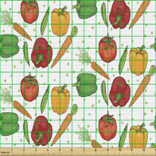 Sebzeler Parça Kumaş Dolmalık Biber Havuç ve Mısır Tekrarlı