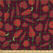 Yiyecek Parça Kumaş Biber Domates ve Kalplerden Oluşan Desen