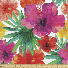 Botanik Parça Kumaş Canlı Renklerde Çeşitli Çiçek Çalışmaları