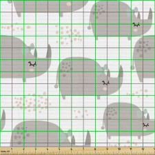 Hayvanlar Parça Kumaş Beyaz Fon Üzerindeki Gri Gergedan Desenli