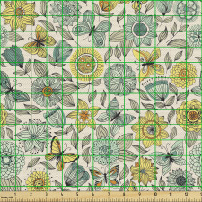 Botanik Parça Kumaş Baharın Çiçekleri ve Kelebek Tekrarlı Desen