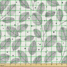 Botanik Parça Kumaş Tüye Benzer Yapraklar ve Noktalardan Desen