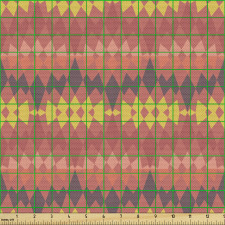 Etnik Parça Kumaş Soyut Pembe Sarı ve Gri Dörtgenler Desenli