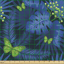 Orman Parça Kumaş Parlak ve Büyüleyici Yapraklar ile Kelebekler