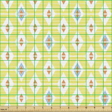 Geometrik Parça Kumaş Sarı Mavi Dörtgenler Desenli Beyaz Şık