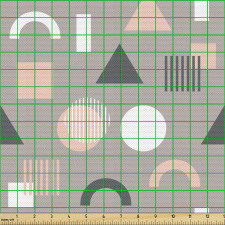 Geometrik Parça Kumaş Gri Fon Üzerinde Şekiller Desenli Beyaz