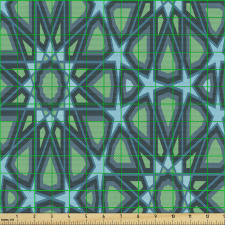 Etnik Parça Kumaş Mavi Geometrik Süslemeli Yıldız Şekil Dizayn
