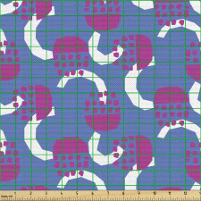Soyut Parça Kumaş Mor Mavi Geometrik Şekilli Çiçekler Desenli