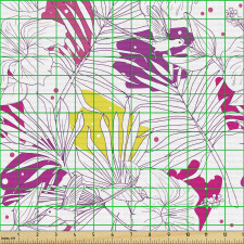 Ebegümeci Parça Kumaş Palmiye Yaprakları ve Çiçekli Desenler