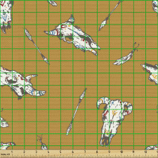 Etnik Parça Kumaş Lekeli İnek Kafatası ile Tüy ve Ok Desenleri