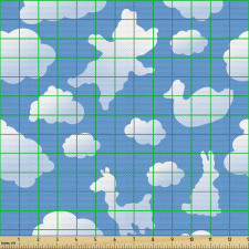 Gökyüzü Parça Kumaş Bulutlar ile Kelebek Tavşan Ördek Silueti
