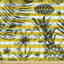 Hawaii Parça Kumaş Ananas ve Palmiye Ağacı Yaprakları Çizimleri