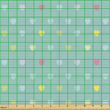 Sevgi Parça Kumaş Yeşil Arka Planda Rengarenk Kalp Şekilleri