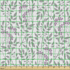 Doğa Parça Kumaş Ağaç Dalları Yaprakları ve Mor Meyve Desenleri