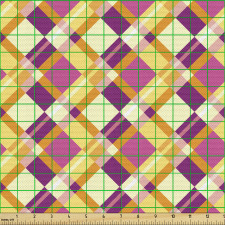 Geometrik Parça Kumaş Sarı Mor Fuşya Renklerinde Ekoseli Desen