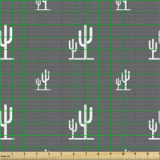 Karikatür Parça Kumaş Küçük ve Büyük Kaktüs İkonları Deseni