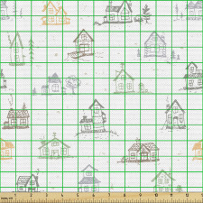 Pastel Parça Kumaş Tekrarlanan Basit Kasaba Evleri Çizimleri