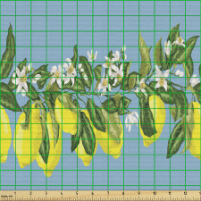 Meyve Parça Kumaş Yatay Dizilmiş Limon Yaprakları ve Çiçekleri