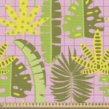 Eğlenceli Parça Kumaş Kareler ile Noktalı Tropikal Yapraklar