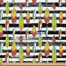 Hayvan Parça Kumaş Yatay Çizgili Zeminde Kuş Tüyü Desenleri 