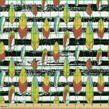 Hayvan Parça Kumaş Yatay Çizgili Zeminde Kuş Tüyü Desenleri 
