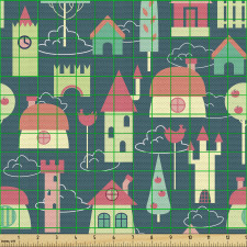 Çok Renkli   Parça Kumaş Karikatür Çizimli Farklı Ev Modelleri Afişi