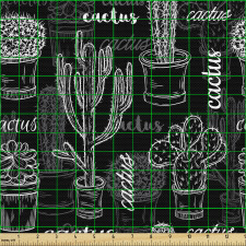 Bitki Parça Kumaş Karalama Detaylı Kaktüs Çizimli Yazılı Görsel