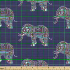 Hayvan Parça Kumaş Etnik Süslemeli Fil Çizimli İllüstrasyon