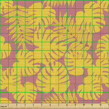 Bitki Parça Kumaş Pembe Tonlu Zeminde Hawaii Yaprakları Çizimi