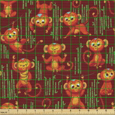 Hayvan Parça Kumaş Maymun ve Bambu Dallarının Karikatür Çizimi