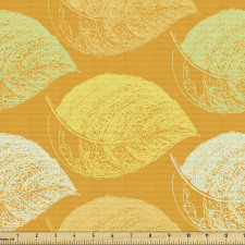 Bitki Parça Kumaş Sarı Zeminde Karalama Detaylı Yaprak Çizimi