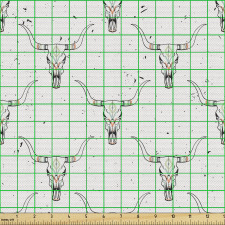 İskelet Parça Kumaş Sade Fon Üzerinde Boğa Kafatası Desenli