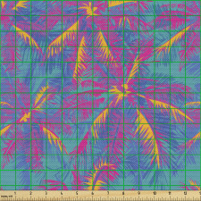Tropikal Parça Kumaş Mavi Fon Üzerindeki Mor Yapraklar Desenli