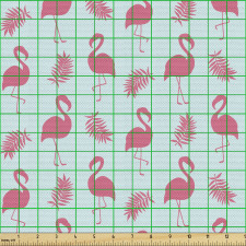 Hayvan Parça Kumaş Egzotik Yapraklı Flamingo Silüetli Görsel
