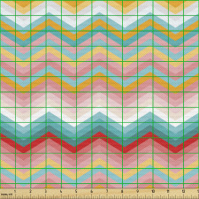 Geometrik Parça Kumaş Gökkuşağı Tonlu Yatay Zikzak Çizgiler