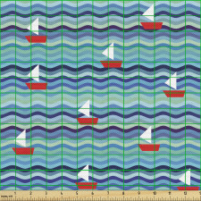Okyanus Parça Kumaş Basit Çizimli Deniz Üstünde Minik Tekneler