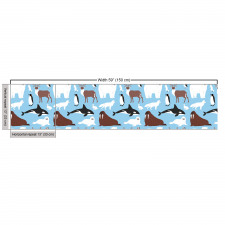Çizgi Film Parça Kumaş Mavi Fon Üzerindeki Kutup Hayvanları