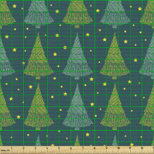 Noel Parça Kumaş Yeşil Tonlarında Çizilmiş Yılbaşı Ağaçları