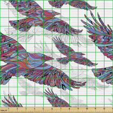 Karalama Parça Kumaş  Uçan Etnik Desenli Kuşlar ile Siluetleri