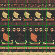Avrupa Parça Kumaş Yatay Şeritler Üzerinde Yunan Gemileri Model