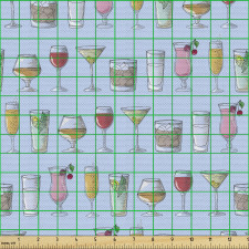 İçki Parça Kumaş Mavi Fon Üzerinde Rengarenk Kokteyller Desenli