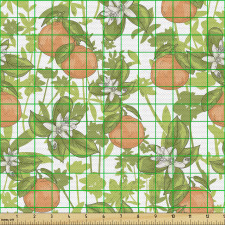 Sevimli Parça Kumaş Portakal Ağacı ve Çiçeklerinin Zarif Çizimi