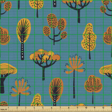 Botanik Parça Kumaş Sonbahar Mevsiminde Tekrarlı Ağaçlar Desen