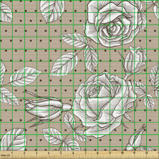 Botanik Parça Kumaş Etrafı Yapraklı Güller Tekrarlı Görsel