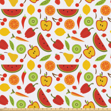 Yiyecek Mikrofiber Parça Kumaş Beyaz Arka Planda Meyve ve Sebze Çizimleri