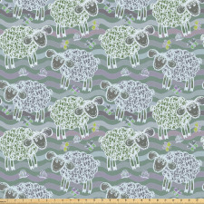 Hayvan Mikrofiber Parça Kumaş Dalgalı Şeritlerde Çizgisel Beyaz Koyunlar